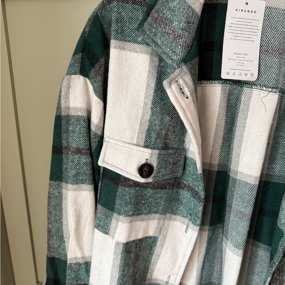 NWT Plaid Unlined Shacket Jacket SZ M Green Whte Black - Picture 6 of 12